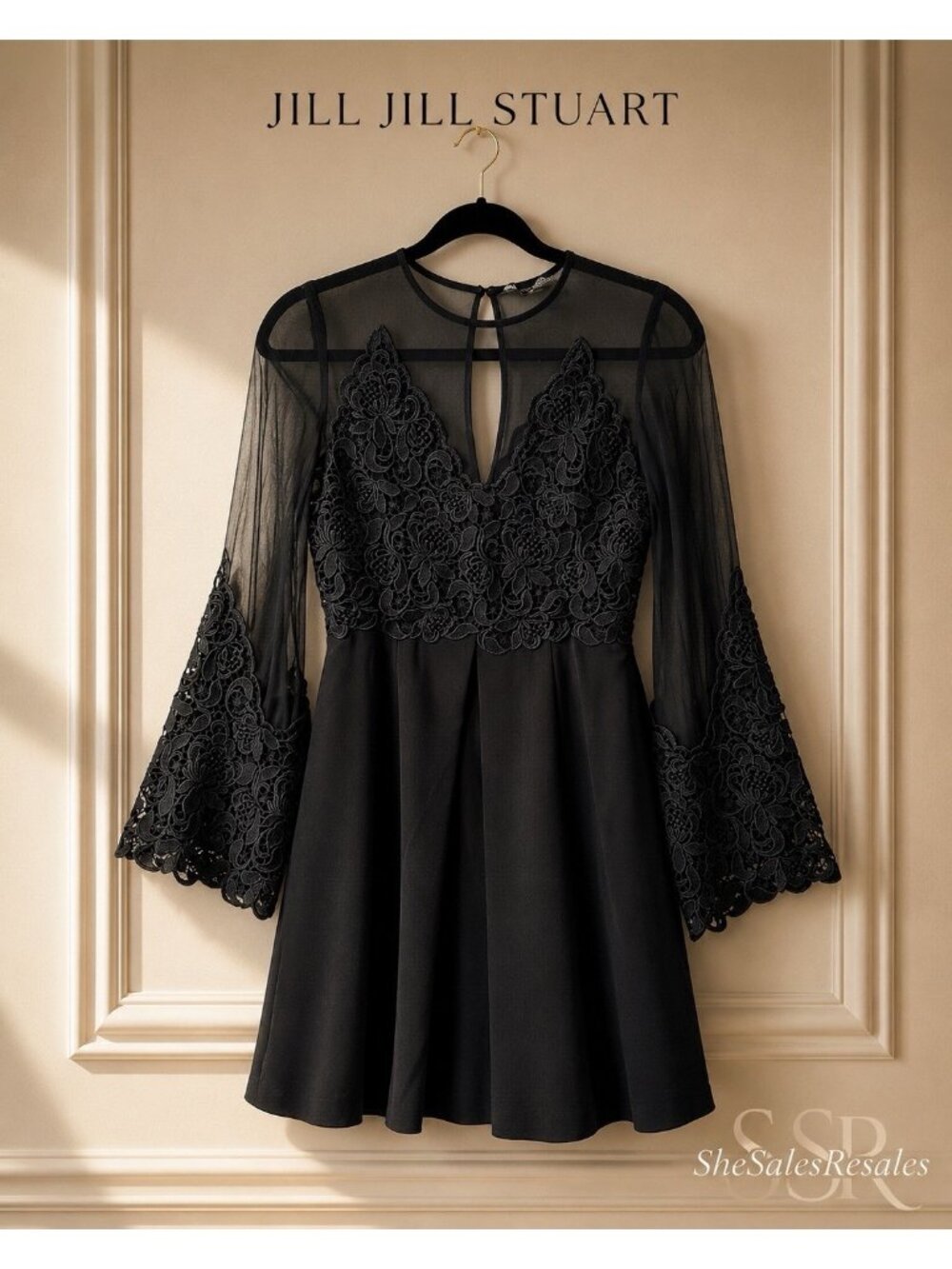 JILL JILL STUART Illusion Lace Fit & Flare Cocktail Dress Silk Trim Black Size 2